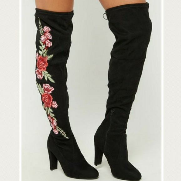 refresh Shoes - 🌷🌷 FAUX SUEDE ROSE EMBROIDERY TALL BOOTS 🌷🌷